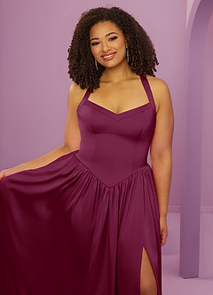 Barbie ♥ Azazie Bridesmaid Dresses Mulberry A-Line with Pockets Stretch Satin Dress image13