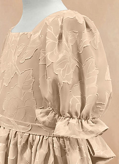 Azazie Joss Flower Girl Dresses Champagne A-Line with Sleeves Floral Burnout Dress image7