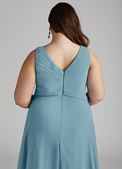 Azazie Flora Bridesmaid Dresses Moody Blue A-Line Pleated Chiffon Dress image14