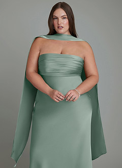 Azazie Saylor Vestidos de damas de honor Vestido Salvia Plateada de Satén Elástico de Corte Sirena con Palabra de honor image18