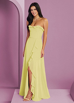 Barbie ♥ Azazie Robes de demoiselle d'honneur Robe Trapèze en Mousseline de soie Encolure en Forme de Cœur Sorbet Citron image1