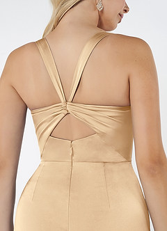 Azazie Mero Bridesmaid Dresses Champagne Sheath Pleated Stretch Satin Dress image5