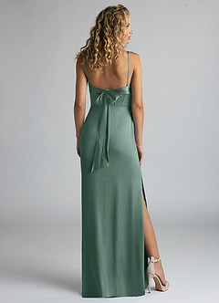 Azazie Mai Bridesmaid Dresses Eucalyptus Sheath Pleated Stretch Satin Dress image2