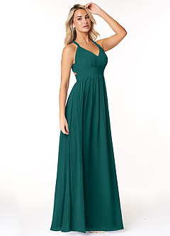 Azazie Ashia Bridesmaid Dresses Peacock A-Line Pleated Chiffon Dress image4