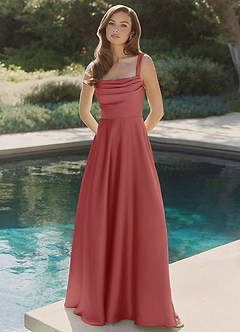 Azazie Shaude Bridesmaid Dresses Antique Rose A-Line Pleated Stretch Satin Dress image4