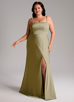 Azazie Lidia Bridesmaid Dresses Moss Green Mermaid Side Slit Stretch Satin Dress image10