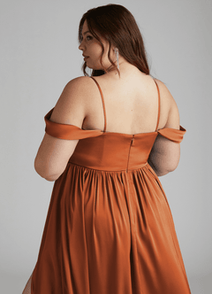 Azazie Morana Bridesmaid Dresses Cinnamon A-Line Off the Shoulder Stretch Satin Convertible Dress image16