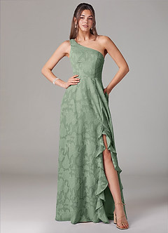 Azazie Ellianna Bridesmaid Dresses Matcha A-Line One Shoulder Floral Burnout Dress image1