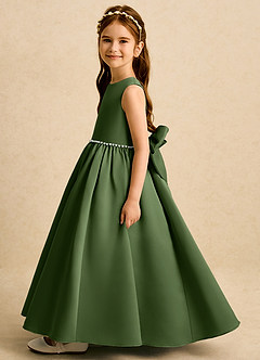 Azazie Daisies Flower Girl Dresses Olive Ball-Gown Bow Matte Satin Dress image4