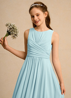 Azazie Ducky Girls Formal Blumenmädchenkleider A-Linie Plissee Chiffon Kleid Seegrün image3