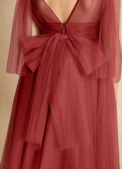 Azazie Dori Robe Demoiselle D'honneur Fillette Robe Trapèze en Tulle Rayé Rouille image7