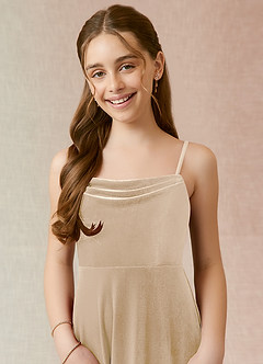 Azazie Solange Junior Champagne A-Line Velvet Dress image4