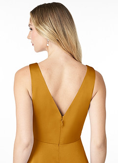 Azazie Nelly Brautjungfernkleider A-Linie Plissee mit V-Ausschnitt Stretch-Satin Kleid Butterscotch image5