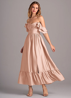 Azazie Anaya Brautjungfernkleider Wandelbar A-Linie Herzausschnitt Stretch-Satin Kleid Roségold image3