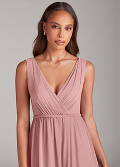 Azazie Tanicia Robes de demoiselle d'honneur Robe Trapèze en Mousseline de soie Plissée Rose Poussiéreuse image5