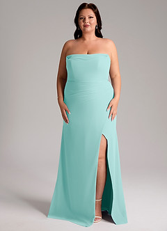 Azazie Leonis Bridesmaid Dresses Aqua Sheath Strapless Chiffon Convertible Dress image11
