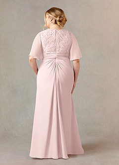 Azazie Carson Mother of the Bride Dresses Blushing Pink A-Line V-Neck Lace Chiffon Dress image7