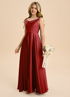 Azazie Popsy Junior Pomegranate A-Line Bow Stretch Satin Dress image7