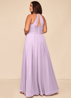 Azazie Ginger Abiti da Damigella Abito A-Line in Chiffon con Scollo Halter a Pieghe Lilla Glassato image10