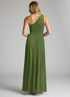 Azazie Brooke Robes de demoiselle d'honneur Robe Trapèze en Maille Ue épaule Olive image5