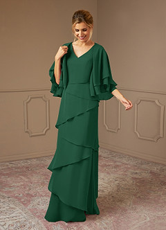 Azazie OHara vestidos de madre de la novia Vestido de Verde Oscuro de Gasa de Corte En A con Cuello en V image3