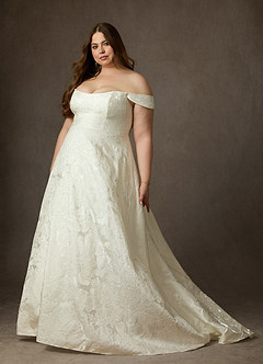 Azazie Amaya Robes de mariée Robe Princesse en Jacquard Floral Sans bretelles Blanc Antique image14