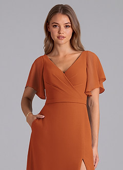 Azazie Ambrosia Bridesmaid Dresses Cinnamon A-Line Pleated Chiffon Dress image2