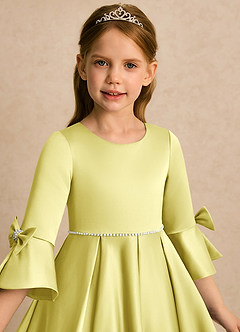Azazie Eliza Flower Girl Dresses Lemon Sorbet A-Line Pleated Matte Satin Dress image6