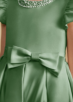 Azazie Pearl Blumenmädchenkleider Ballkleid Plissee Matte Satin Kleid Matcha image7