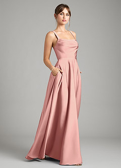 Azazie Shaude Bridesmaid Dresses Rosette A-Line Pleated Stretch Satin Dress image6