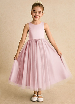 Azazie Solia Abiti da Ragazza di Fiori Abito Principessa in Tulle Fiocco Rosa Cipria image2