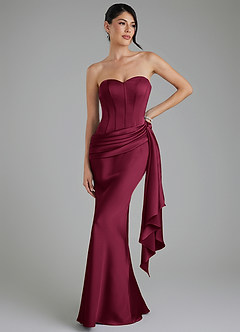 Azazie Draya Robes de demoiselle d'honneur Robe Sirène en Satin extensible Bustier Bourgogne image1