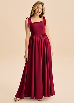 Azazie Delia Junior Abito A-Line in Chiffon Fiocco Borgogna image1