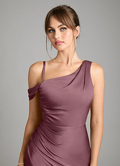 Azazie Madelyn Robes de demoiselle d'honneur Robe Sirène Convertible en Satin extensible Asymétrique Améthyste image3