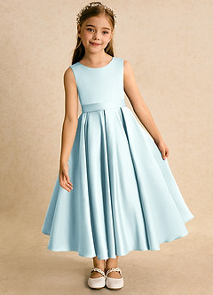 Azazie Junebuj Flower Girl Dresses Sea Glass Ball-Gown Pleated Matte Satin Dress image6