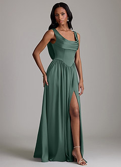 Azazie Novi Bridesmaid Dresses Eucalyptus A-Line with Pockets Stretch Satin Dress image5