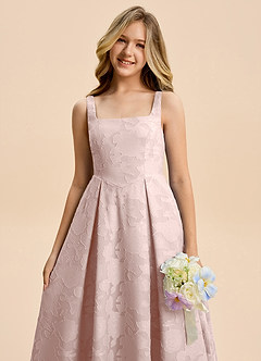 Azazie Amalie Junior Blushing Pink A-Line Ruched Floral Burnout Dress image8