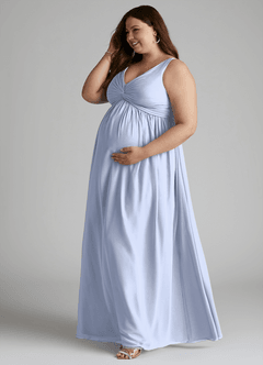 Azazie Yetta Maternity Bridesmaid Dresses A-Line V-Neck Gathered Chiffon Floor-Length Dress image10