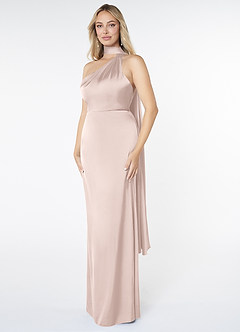 Azazie Kaylani Bridesmaid Dresses Blushing Pink Mermaid High Neck Stretch Satin Dress image3