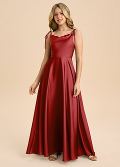 Azazie Popsy Junior Pomegranate A-Line Bow Stretch Satin Dress image2