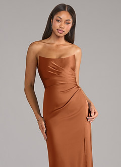Azazie Marla Bridesmaid Dresses Copper Sheath Strapless Stretch Satin Convertible Dress image2