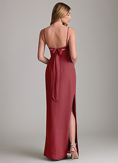 Azazie Mai Bridesmaid Dresses Pomegranate Sheath Pleated Chiffon Dress image2
