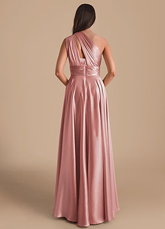 Azazie Charlize Bridesmaid Dresses Dusty Rose A-Line One Shoulder Metallic Satin Dress image2