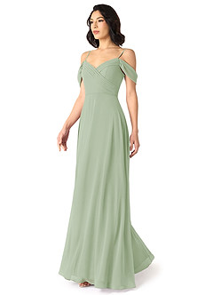Azazie Tancie Abiti da Damigella Abito Convertibile A-Line in Chiffon a Spalla Scoperta Verde Salvia image3