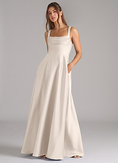 Azazie Shaude Bridesmaid Dresses White Alabaster A-Line Pleated Stretch Satin Dress image5