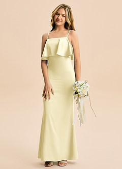 Azazie Galene Junior Lemon Sorbet Mermaid Stretch Satin Dress image4