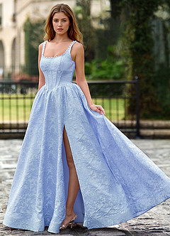 Thyme Taivaansininen A-linjainen 3D-kukkia koristeltu tanssiaismekko