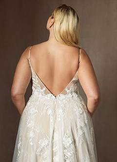 Azazie Monda Abiti da Sposa Abito A-Line in Tulle Pizzo Bianco Diamante Champagne image17