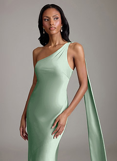 Azazie Galinda Bridesmaid Dresses Agave Mermaid One Shoulder Stretch Satin Dress image3