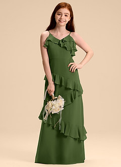 Azazie Evara Junior Olive A-Line Chiffon Dress image4